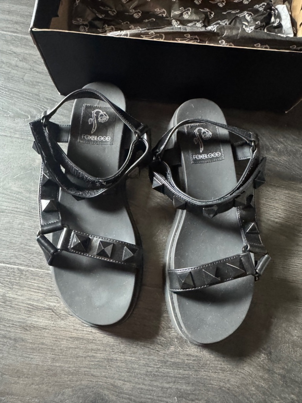 Cassie Black Studded Faux Leather Sandals - Women's